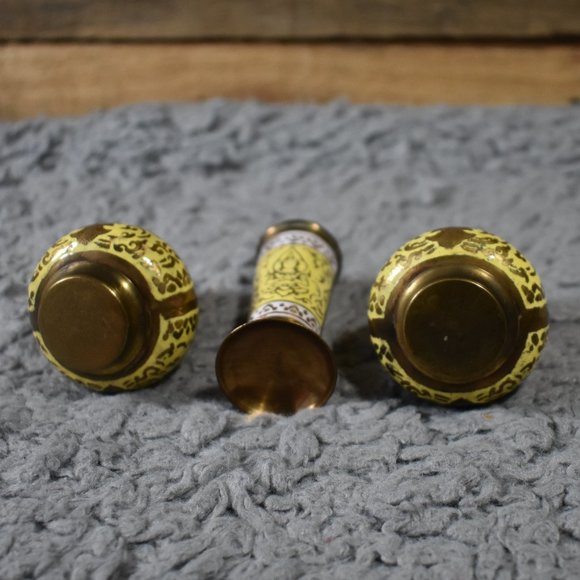 Vintage Brass Krishna Salt and Pepper Shaker with Toothpick Holder Set - Picture 6 of 15